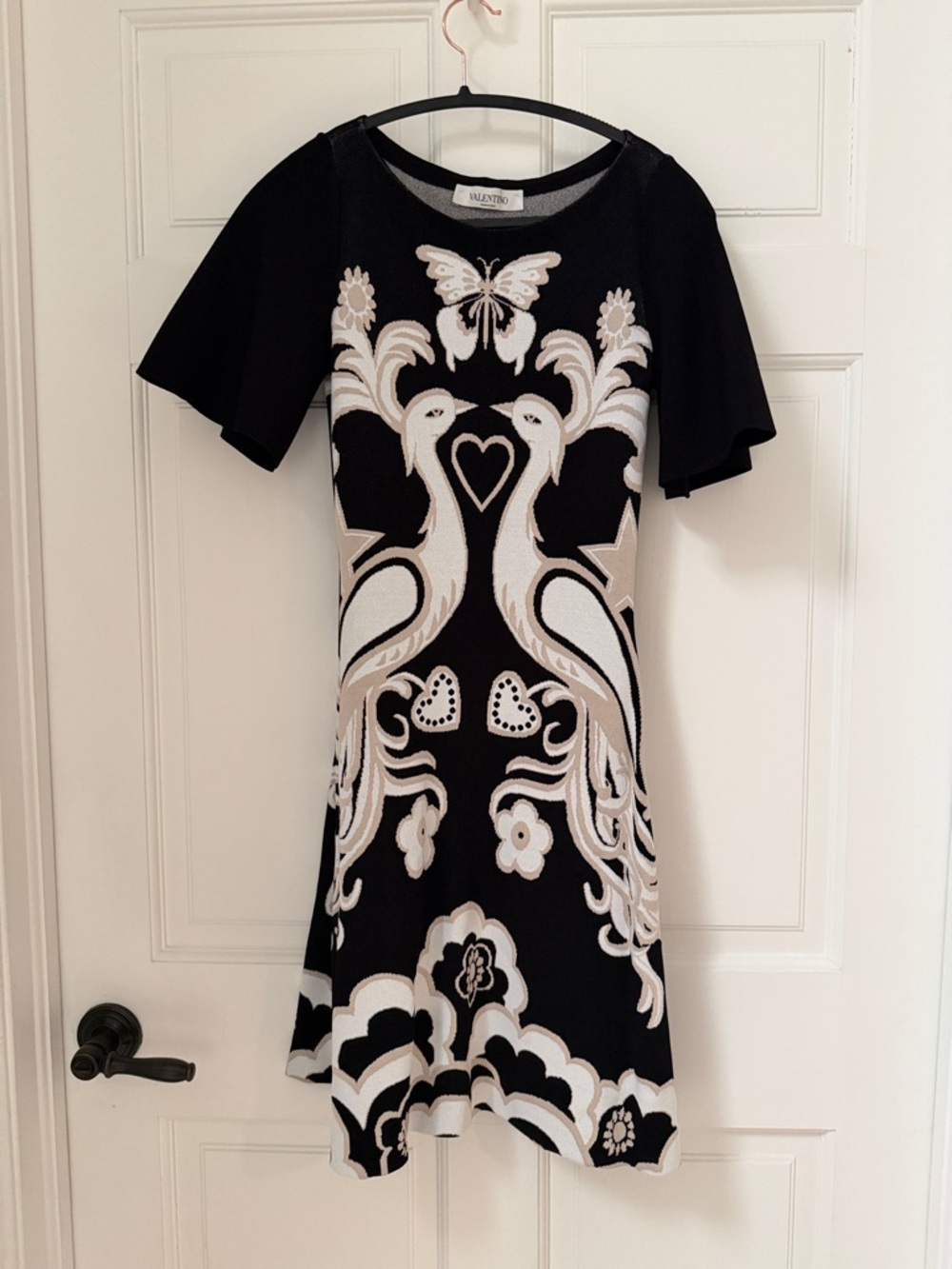 Valentino Black Mini Dress with Cream Embroidery